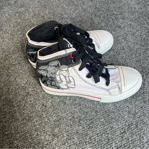 White and Black High-Top Sneakers with Star Wars Graphic